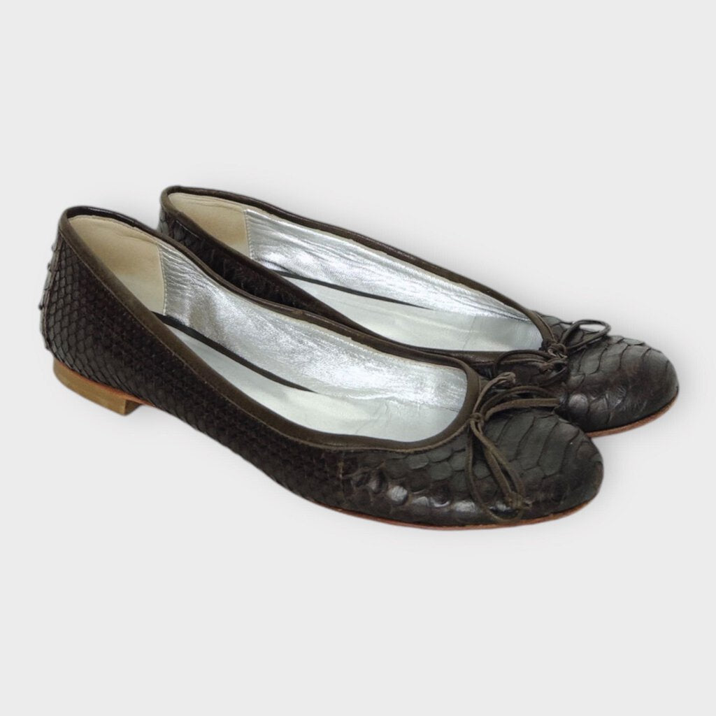 Brown Snake Embossed Ballet Flats