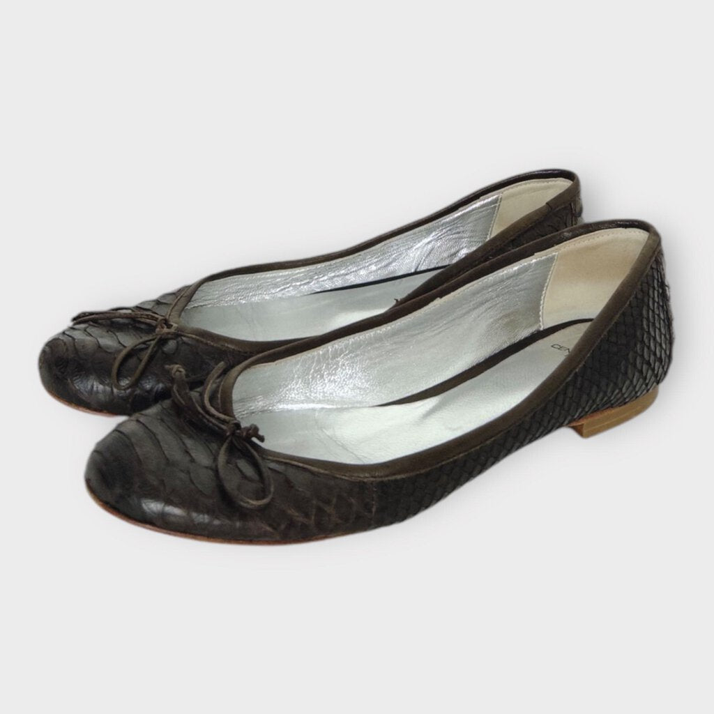 Brown Snake Embossed Ballet Flats