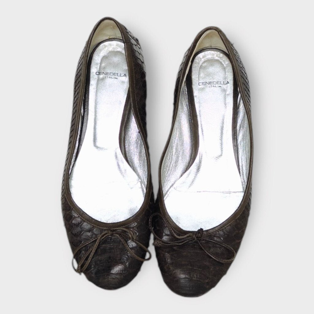 Brown Snake Embossed Ballet Flats