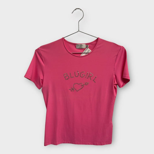 Blugirl Blumarine Pink Rhinestone Logo Baby Tee