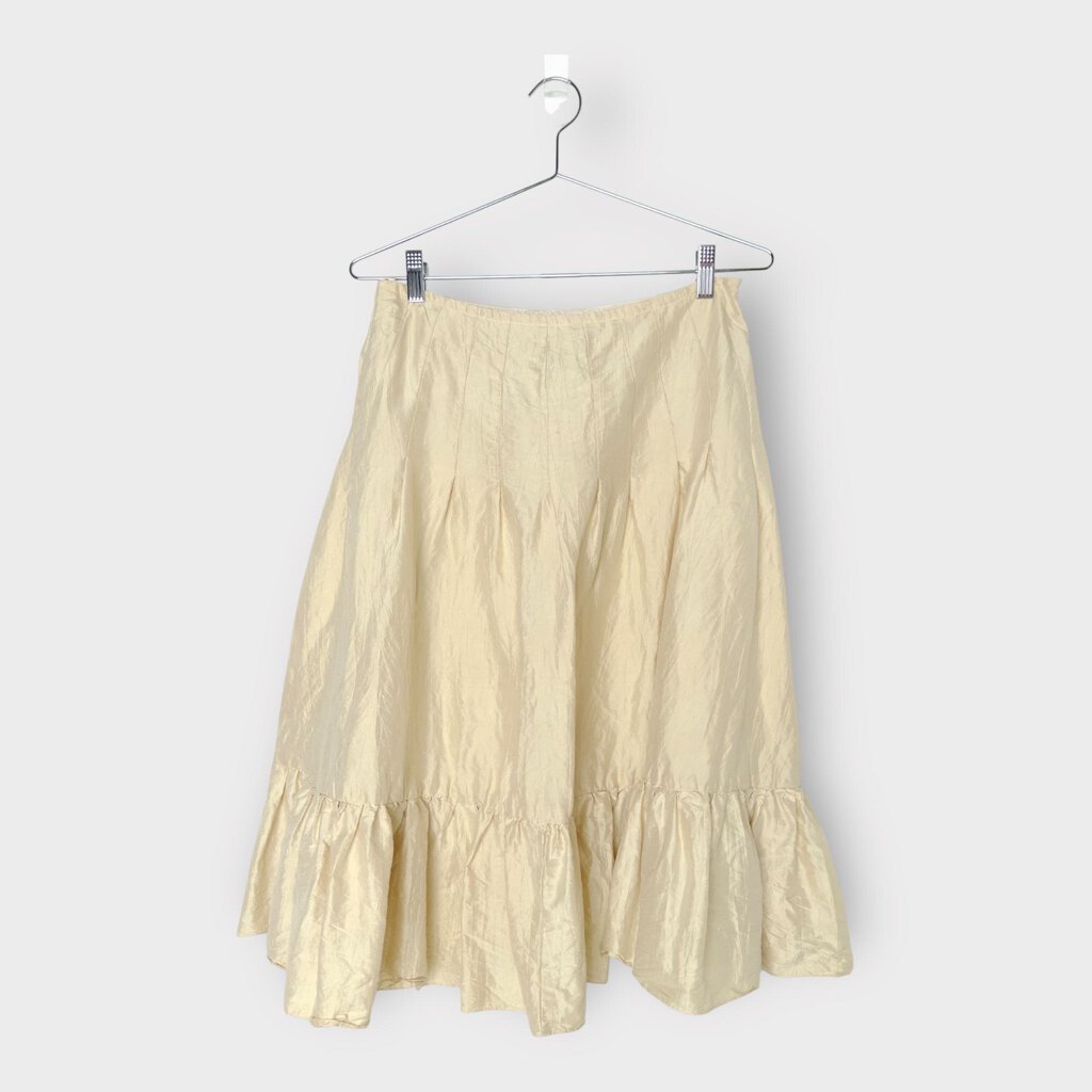 Beige Pleat & Ruffle Hem Midi Skirt