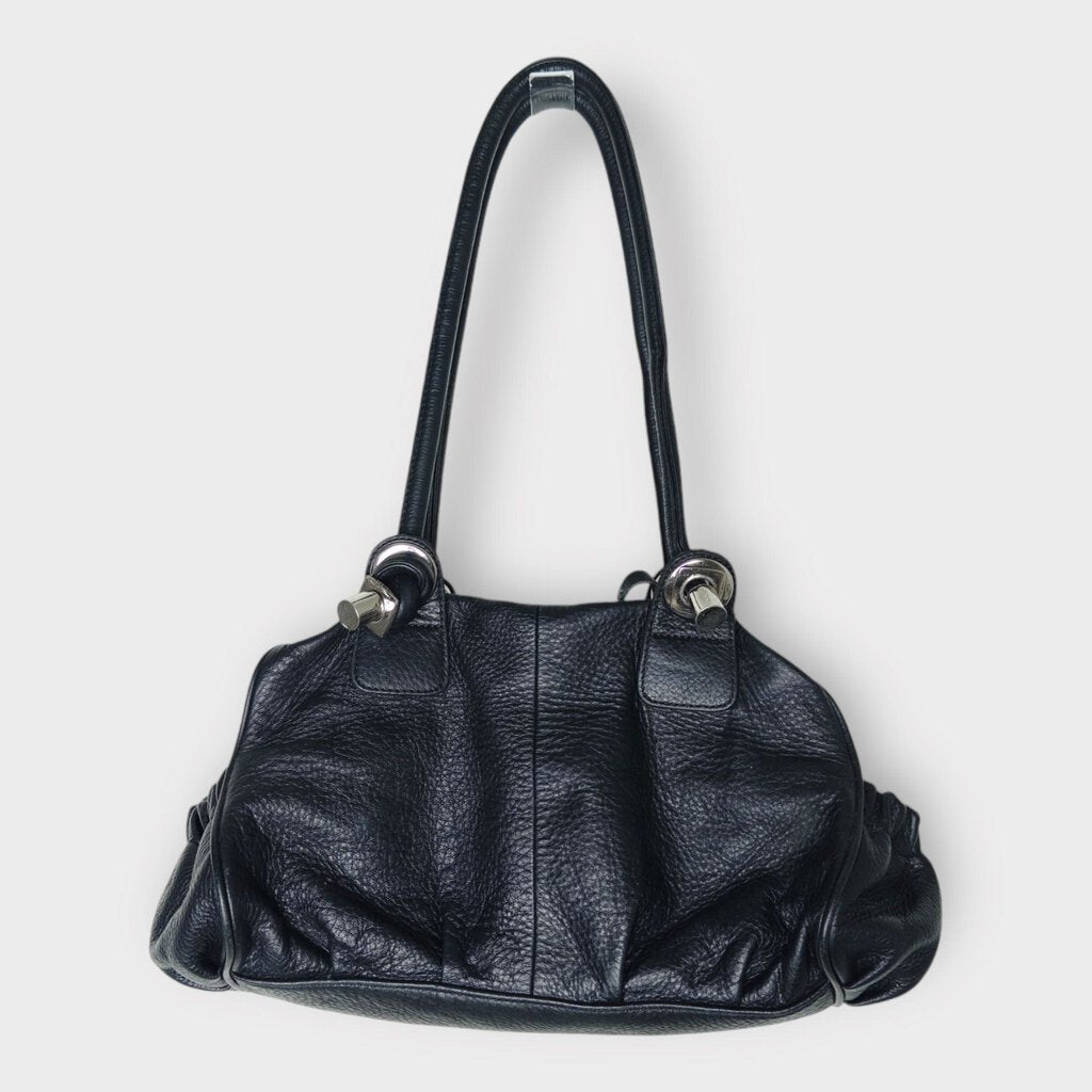 Black Leather & Silver Hardware Knotted Strap Handbag