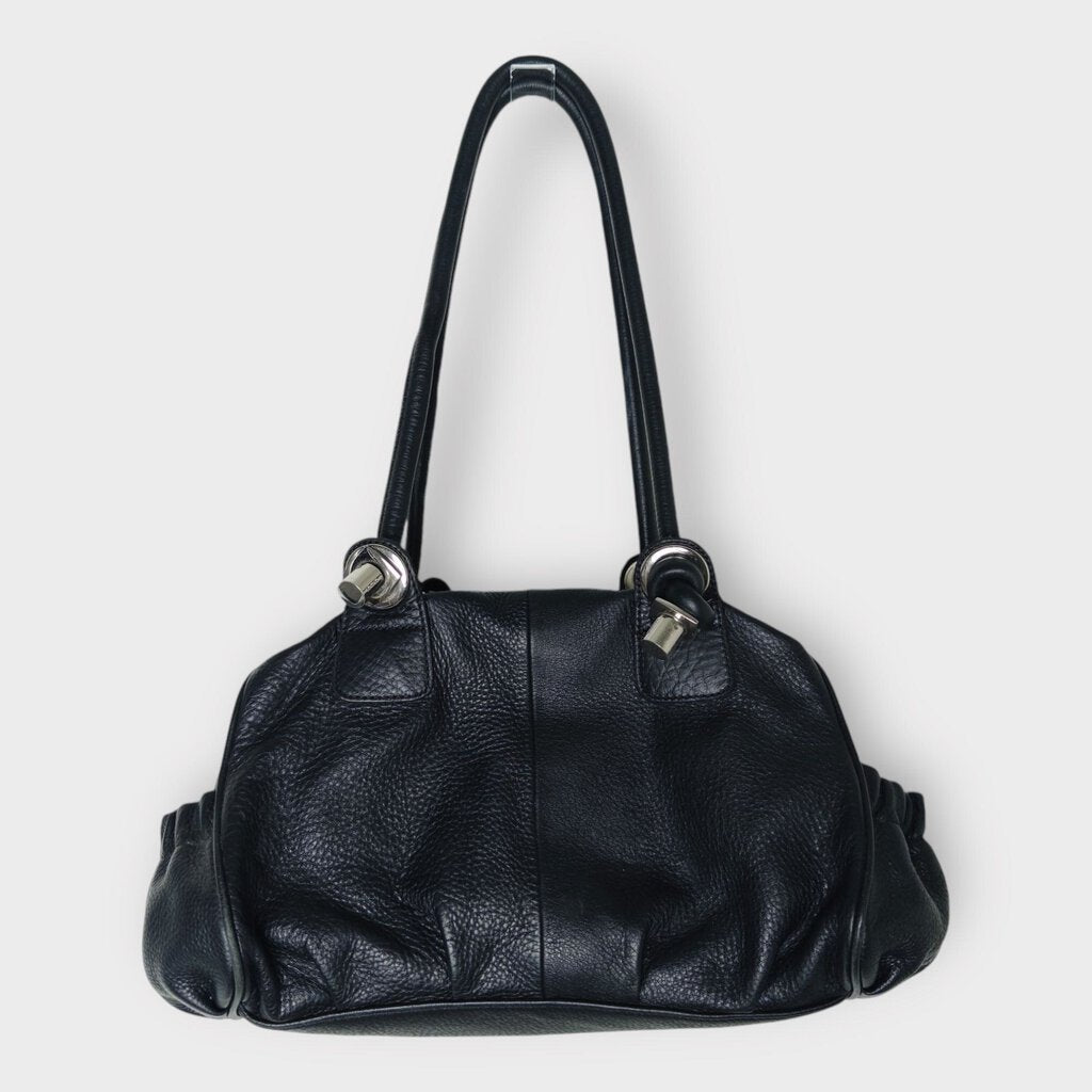 Black Leather & Silver Hardware Knotted Strap Handbag