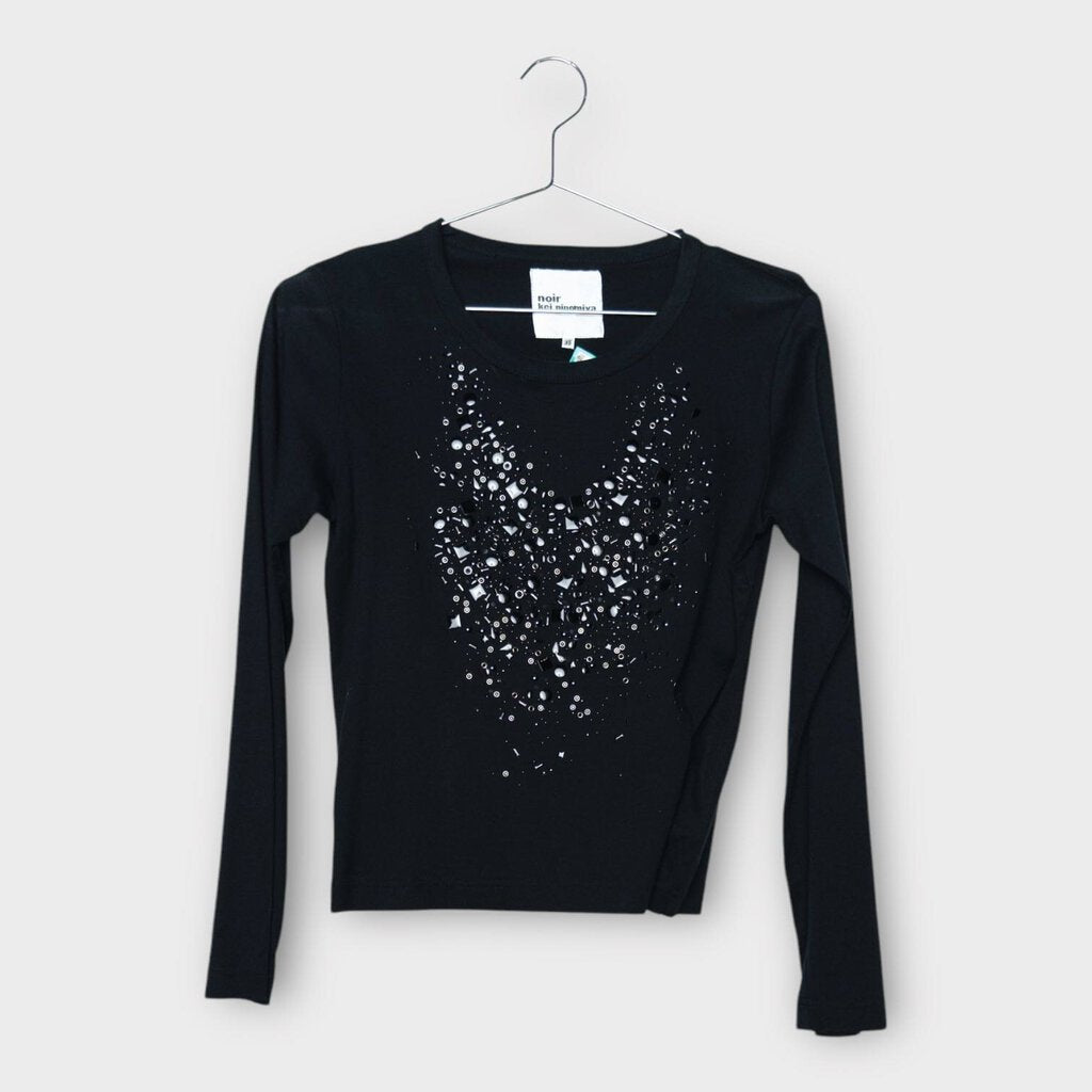 Noir Kei Ninomiya Black Cotton Long Sleeve Bedazzled Top