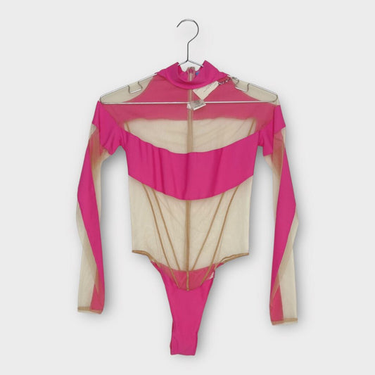 Mugler Pink Panelled Mesh Bodysuit