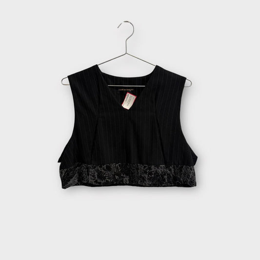 Comme Des Garcons Spring 1993 Black Pinstripe Jacquard Trim Top