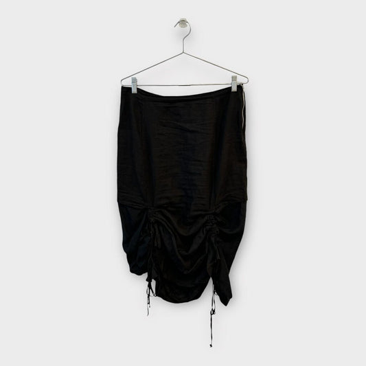 Found Black Linen Gathered Midi Skirt