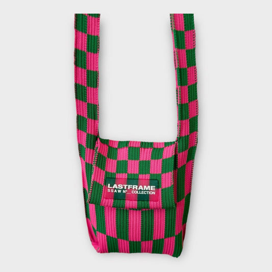 Lastframe Pink & Green Ribbed Knit Mini Bag