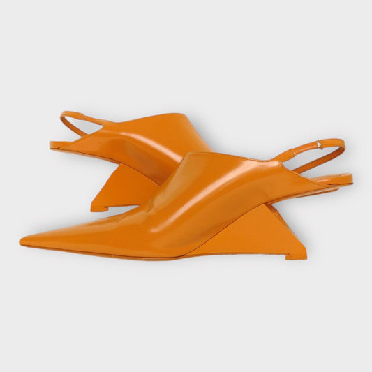 AS IS Orange Patent Leather Pointed Toe Invisible Heel