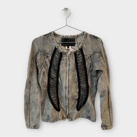 Vintage Grey Acid Wash Denim Tie Jacket