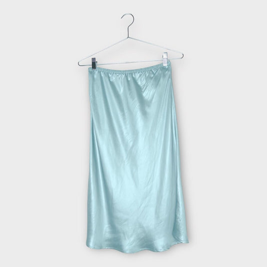 Permanent Vacation Blue Satin Look Midi Skirt