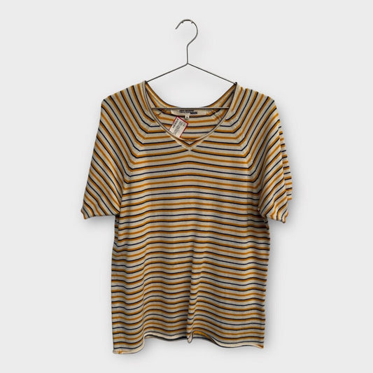 Junya Watanabe Comme Des Garcons MAN Yellow Striped V-Neck Tee