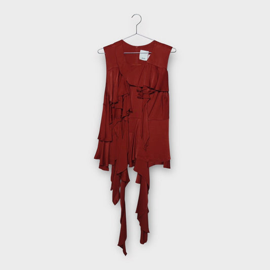 Acler Red Cascading Ruffle Tunic Top