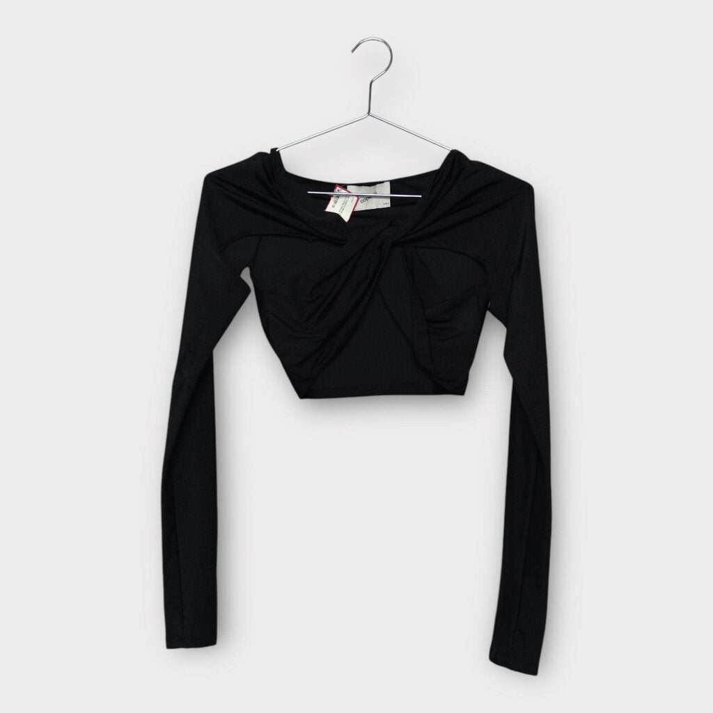 Black Nylon Twist Long Sleeve Top