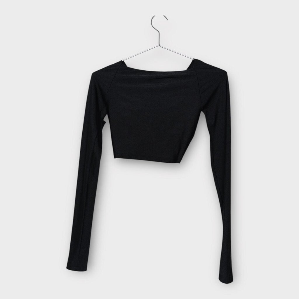 Black Nylon Twist Long Sleeve Top