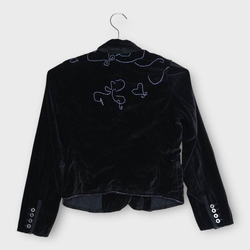 Black Velour & Blue Embroidered Stitch Jacket