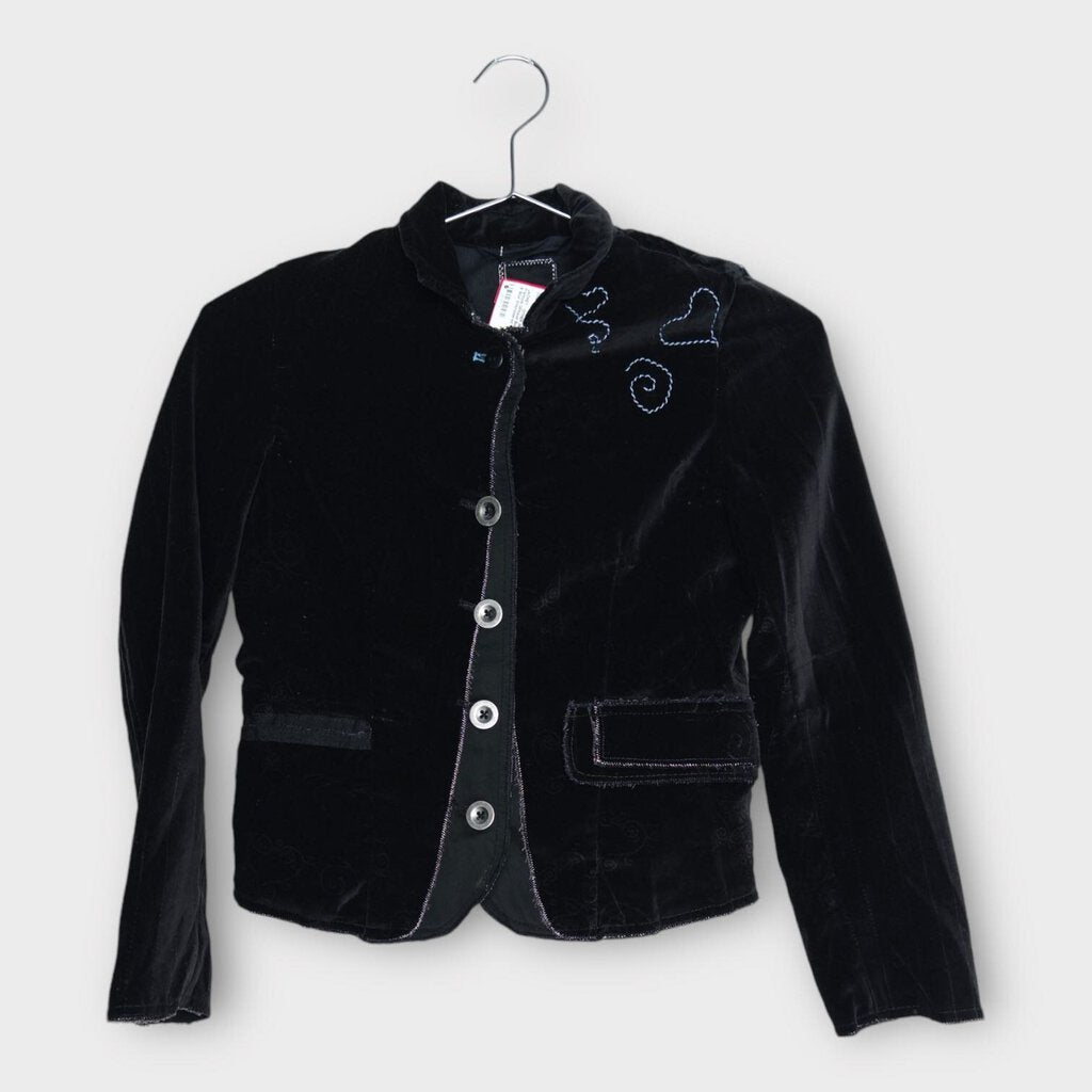 Black Velour & Blue Embroidered Stitch Jacket