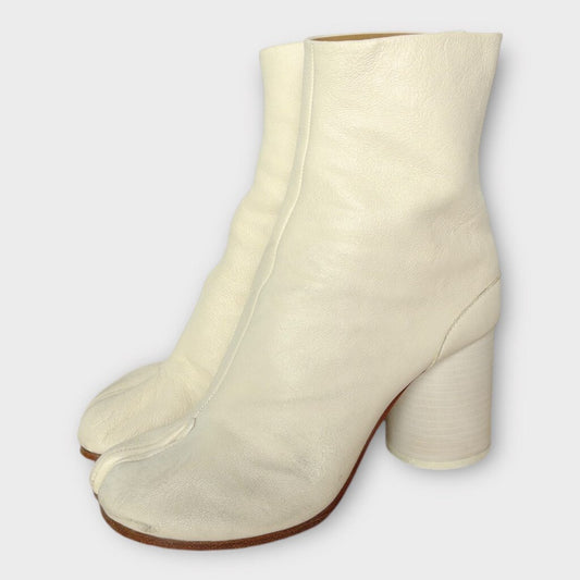 Cream Leather Tabi Toe Ankle Boot