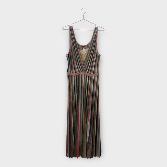 Pink Beige & Green Stripe Lurex Knit Dress