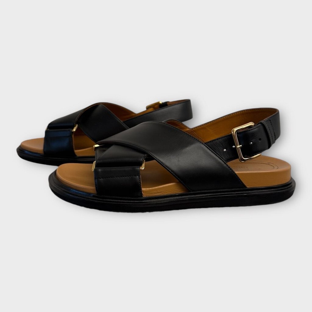 Black Leather Criss Cross Sandals