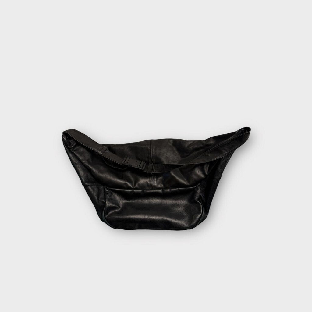 Black Leather Oversized Bum Bag