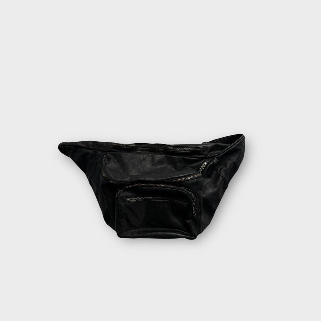 Black Leather Oversized Bum Bag