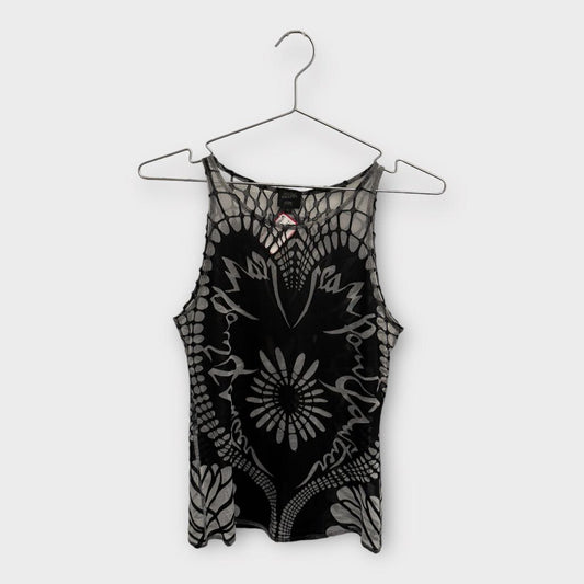 Jean Paul Gaultier Black & Sheer Abstract Print Top