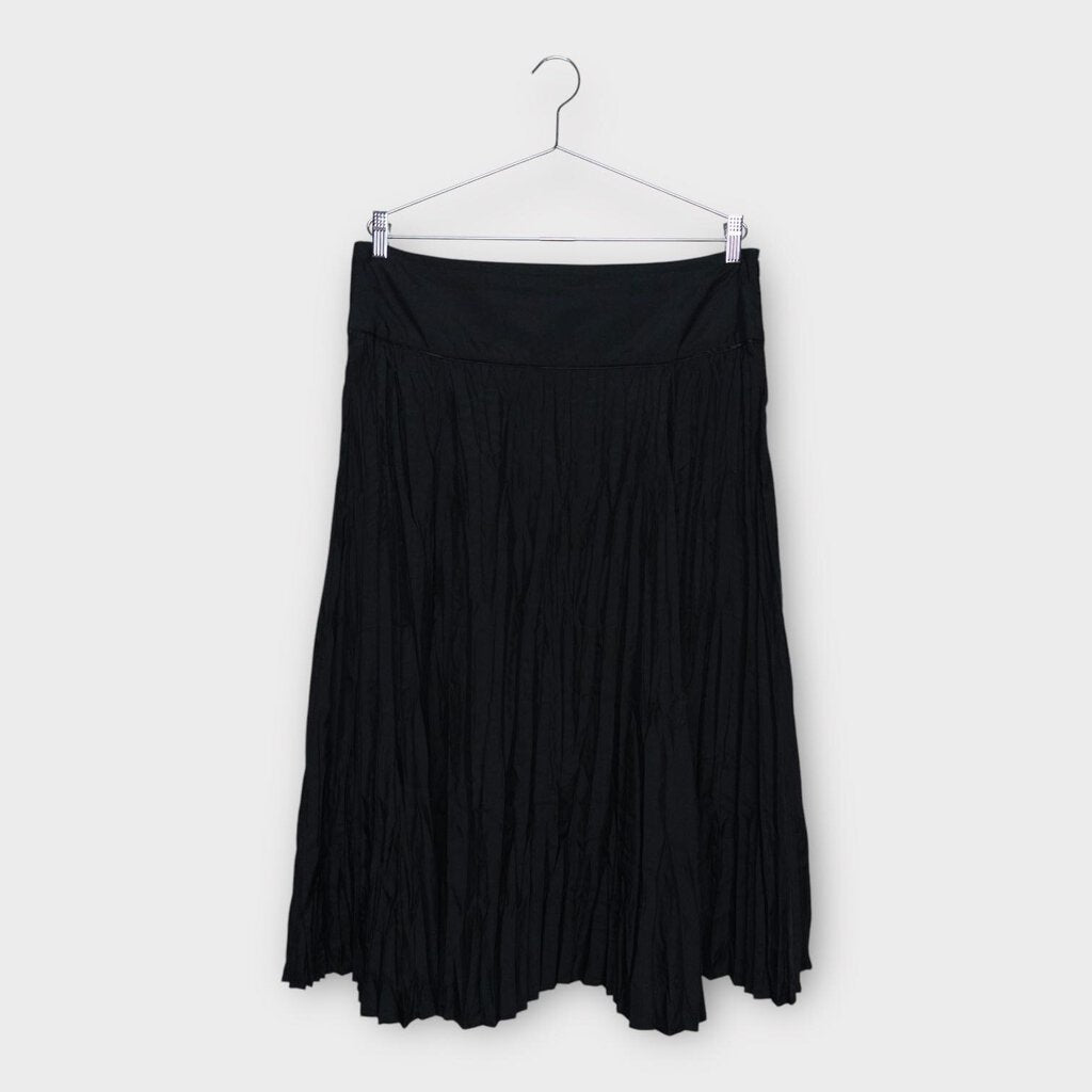 Black Perma-Crinkle Midi Skirt