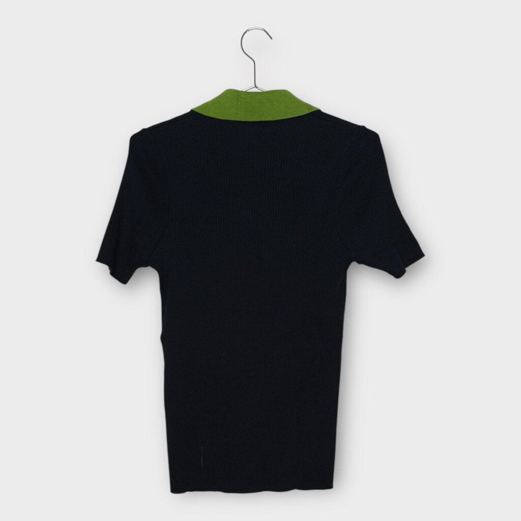 Dirk Bikkembergs Navy & Green Ribbed Knit Polo