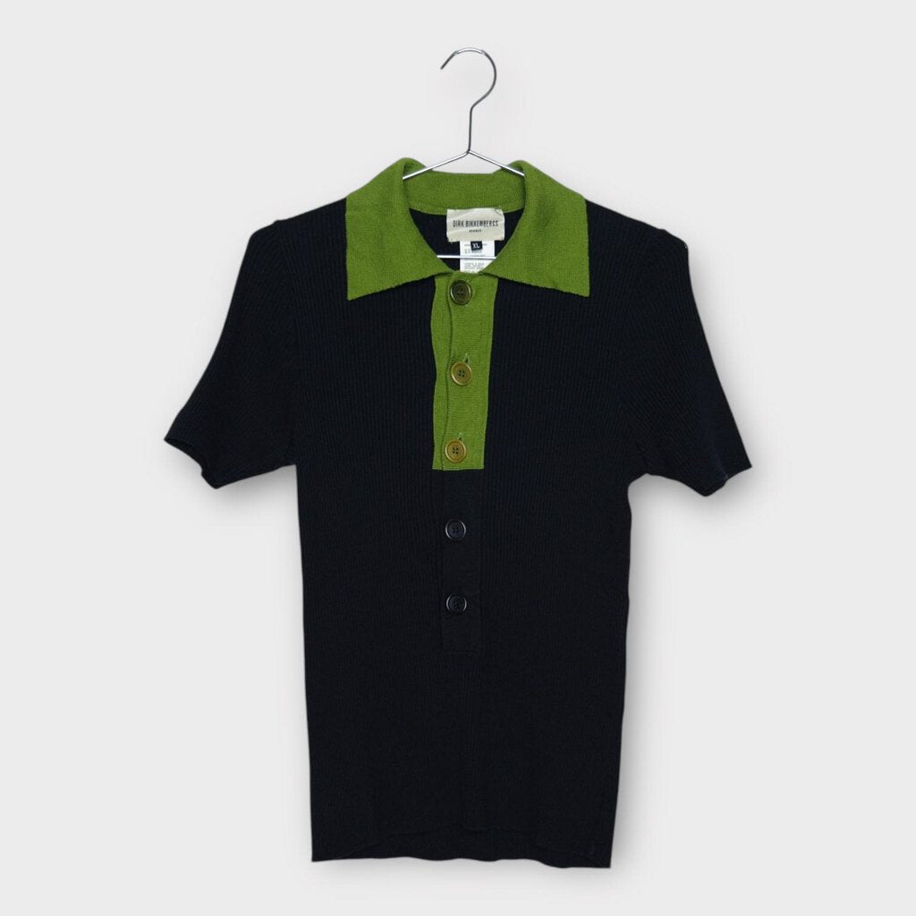 Dirk Bikkembergs Navy & Green Ribbed Knit Polo