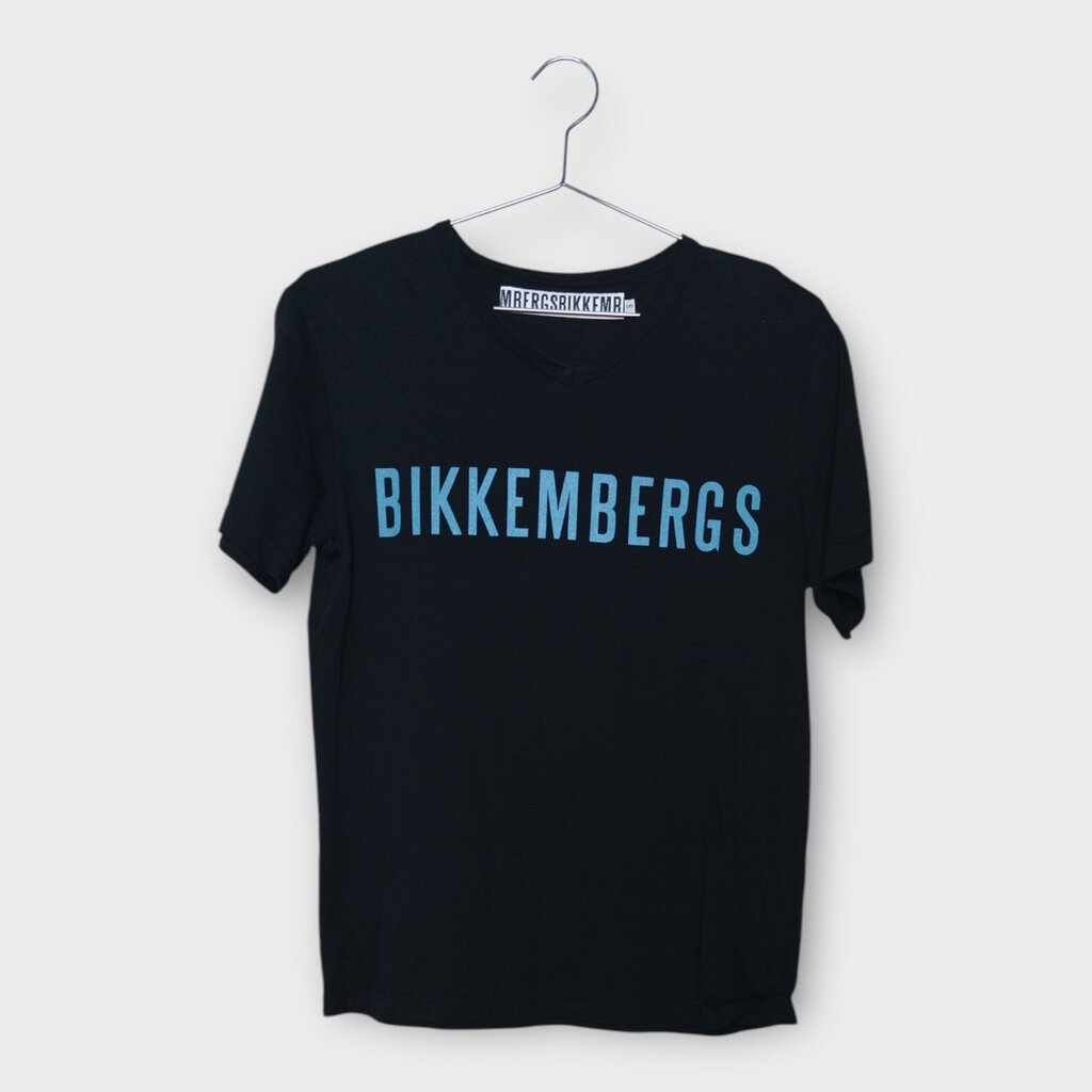 Bikkembergs Black Blue Text V-Neck Tee