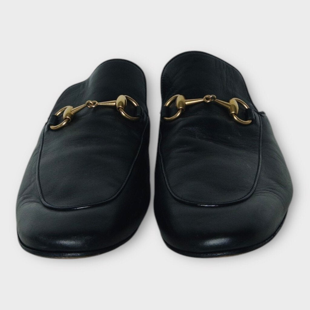 Black Leather Princetown Flats