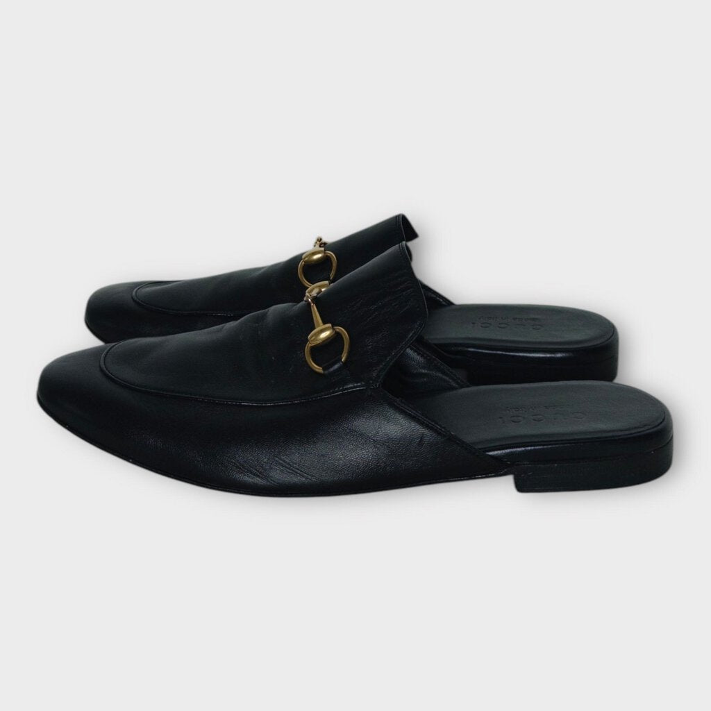 Black Leather Princetown Flats