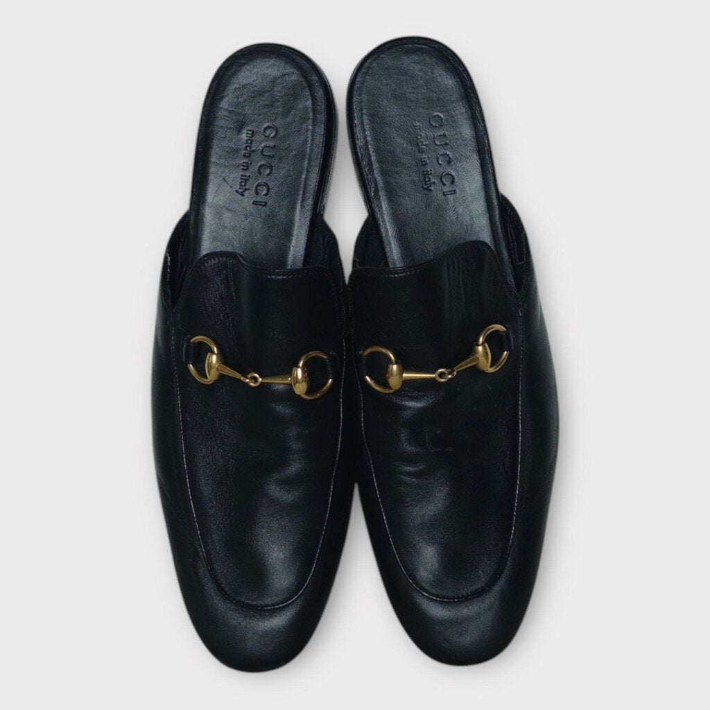 Black Leather Princetown Flats