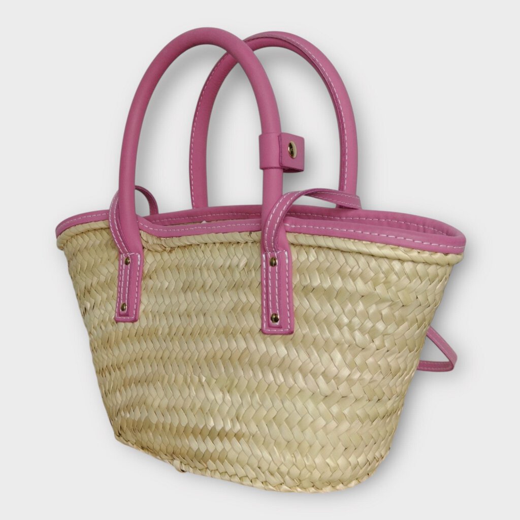 Palm Leaf + Pink Woven Le Petit Panier Soli Bag