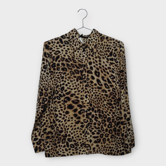 Laurel Brown Leopard Print Silk Blend Shirt