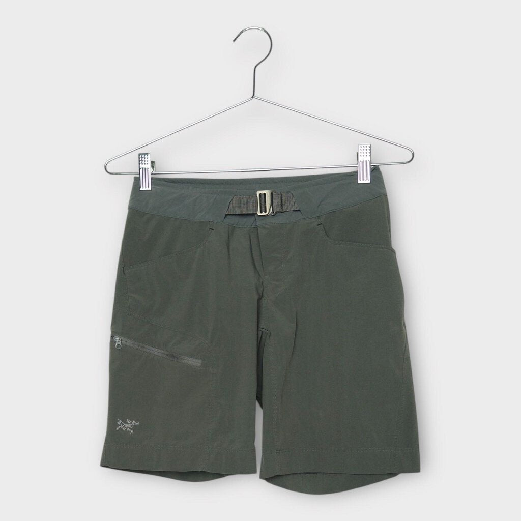 Grey Nylon Zip Pocket Belted Shorts