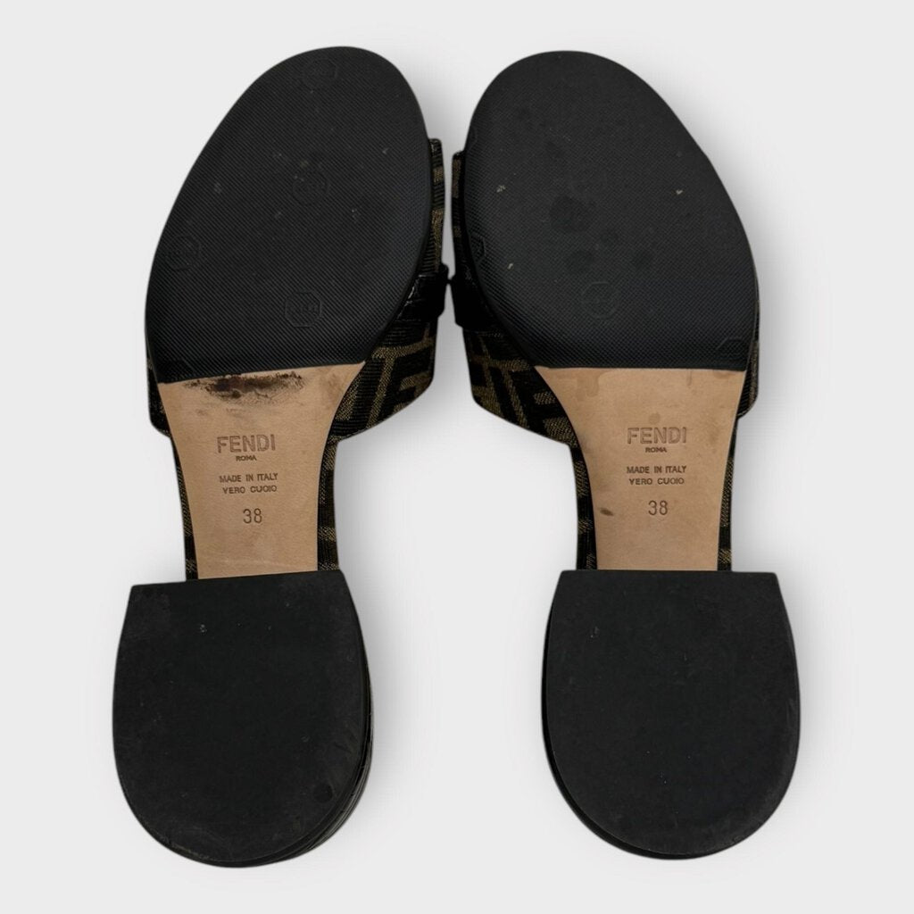 Brown & Black Monogram Low Heel Slides