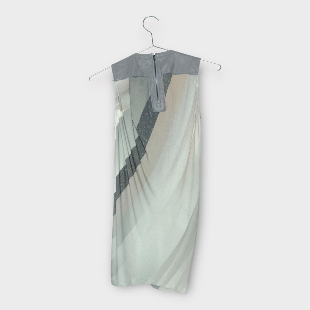 Helmut Lang Grey White Brown Leather Shoulder Jersey Tank