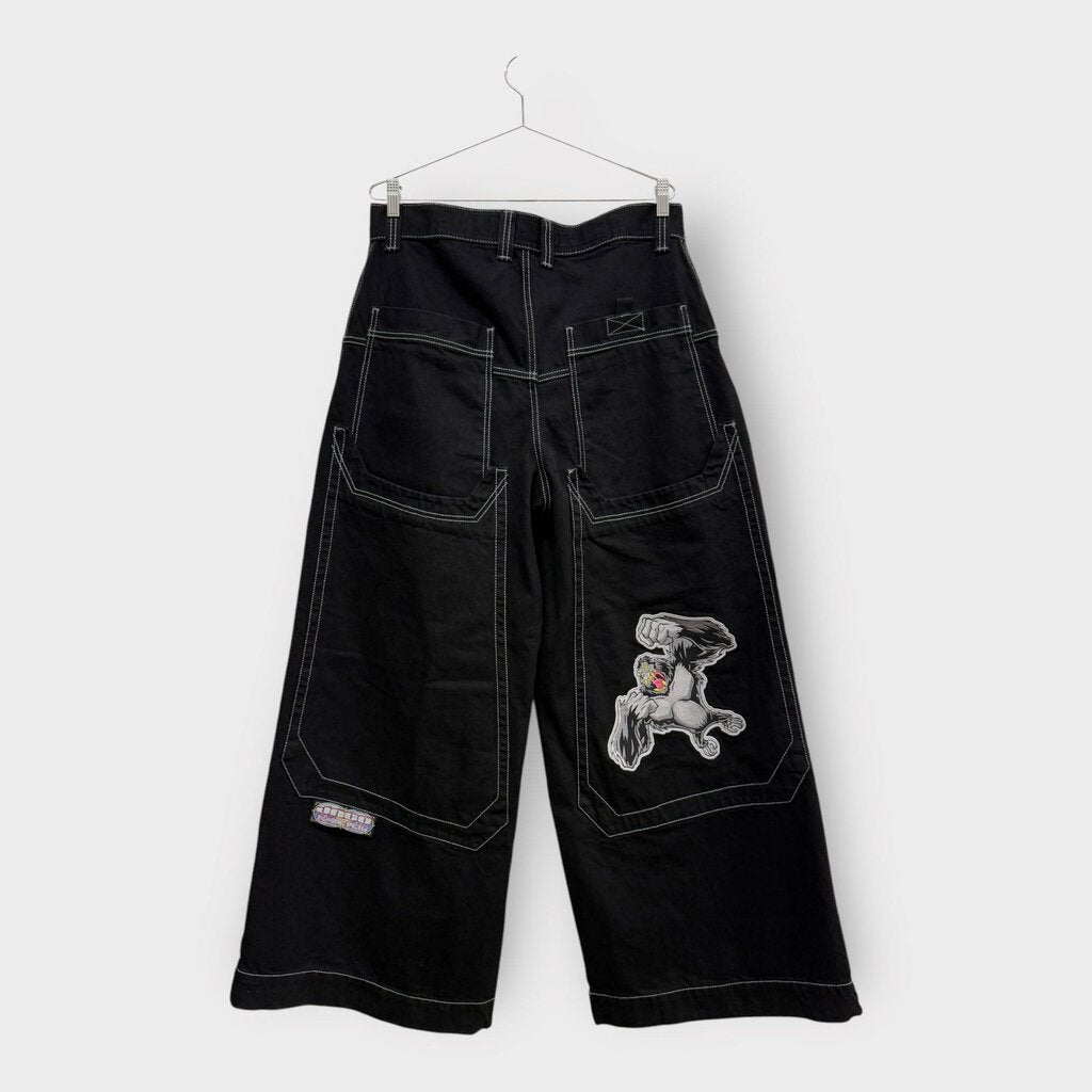 Black Wide Leg Top Stitch Gorilla Jeans