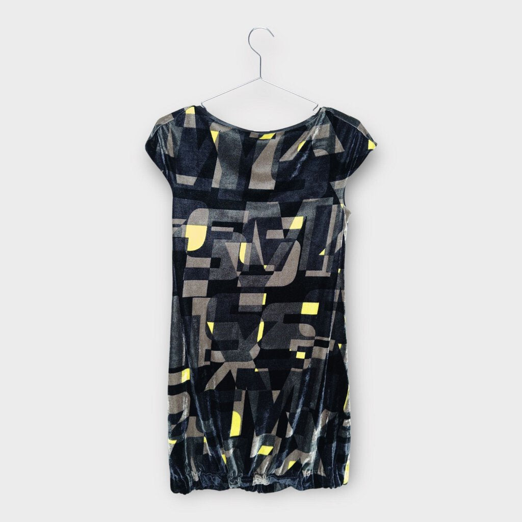 Miss Sixty Black & Yellow Print Velour Mini Dress