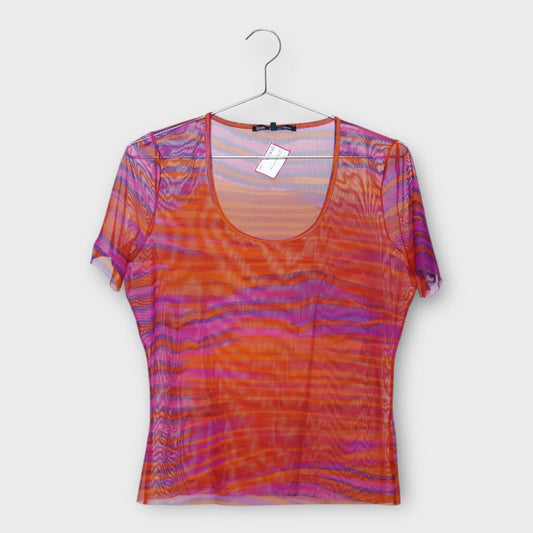 Blue Y2K Orange & Pink Purple Mesh Top