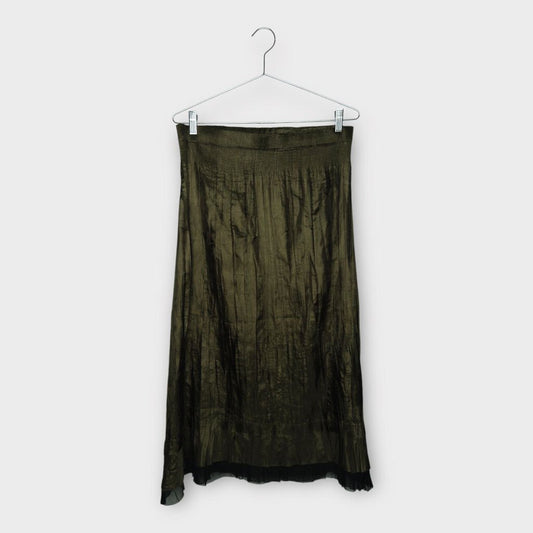 Khaki Metallic Pleated Maxi Skirt