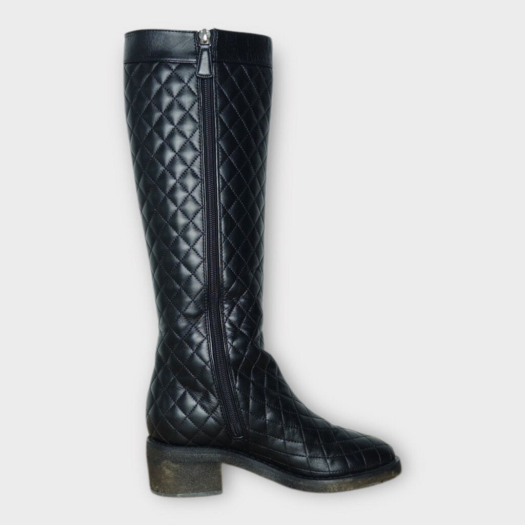 Chanel Black Quilted Leather Interlocking C Riding Boots