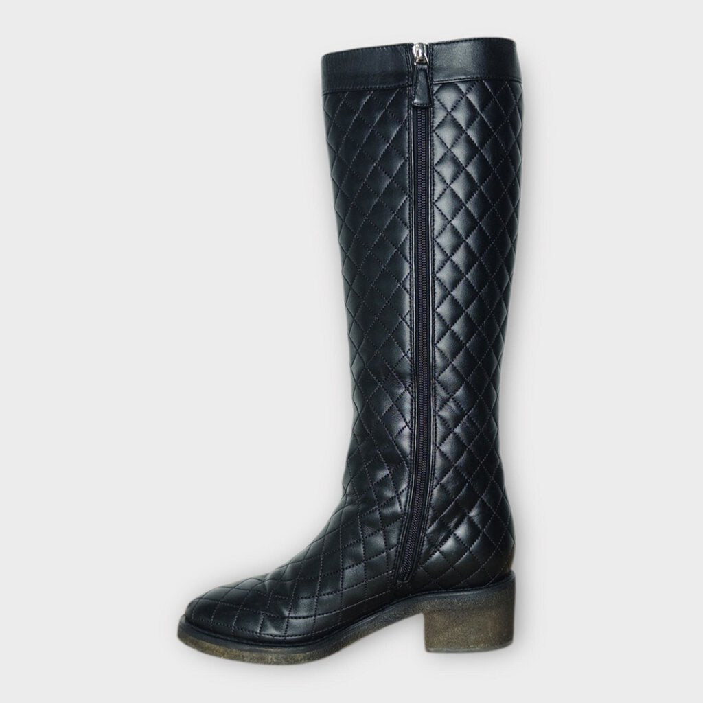 Chanel Black Quilted Leather Interlocking C Riding Boots