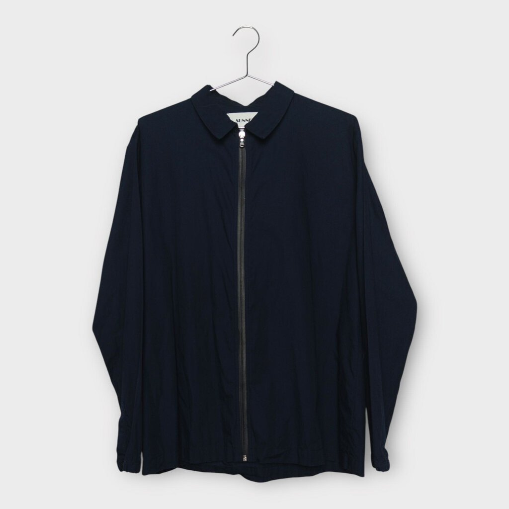 Sunnei Navy Cotton Collared Zip Up Long Sleeve Shirt