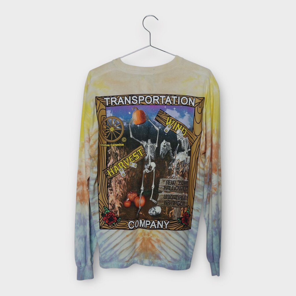 Online Ceramics Haunted Wagon Yellow Blue Skeleton Long Sleeve Tee