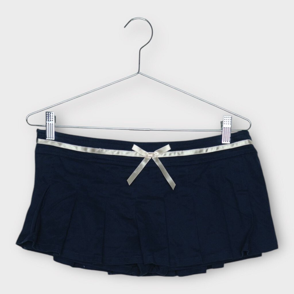 Navy Pleated Low Pink Bow Mini