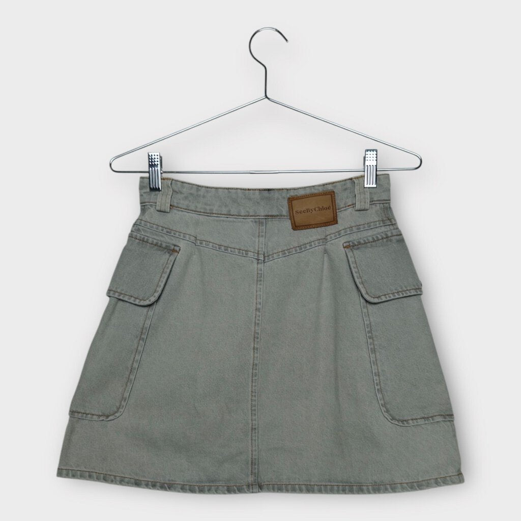 See By Chloe Grey Denim A-Line Mini Skirt