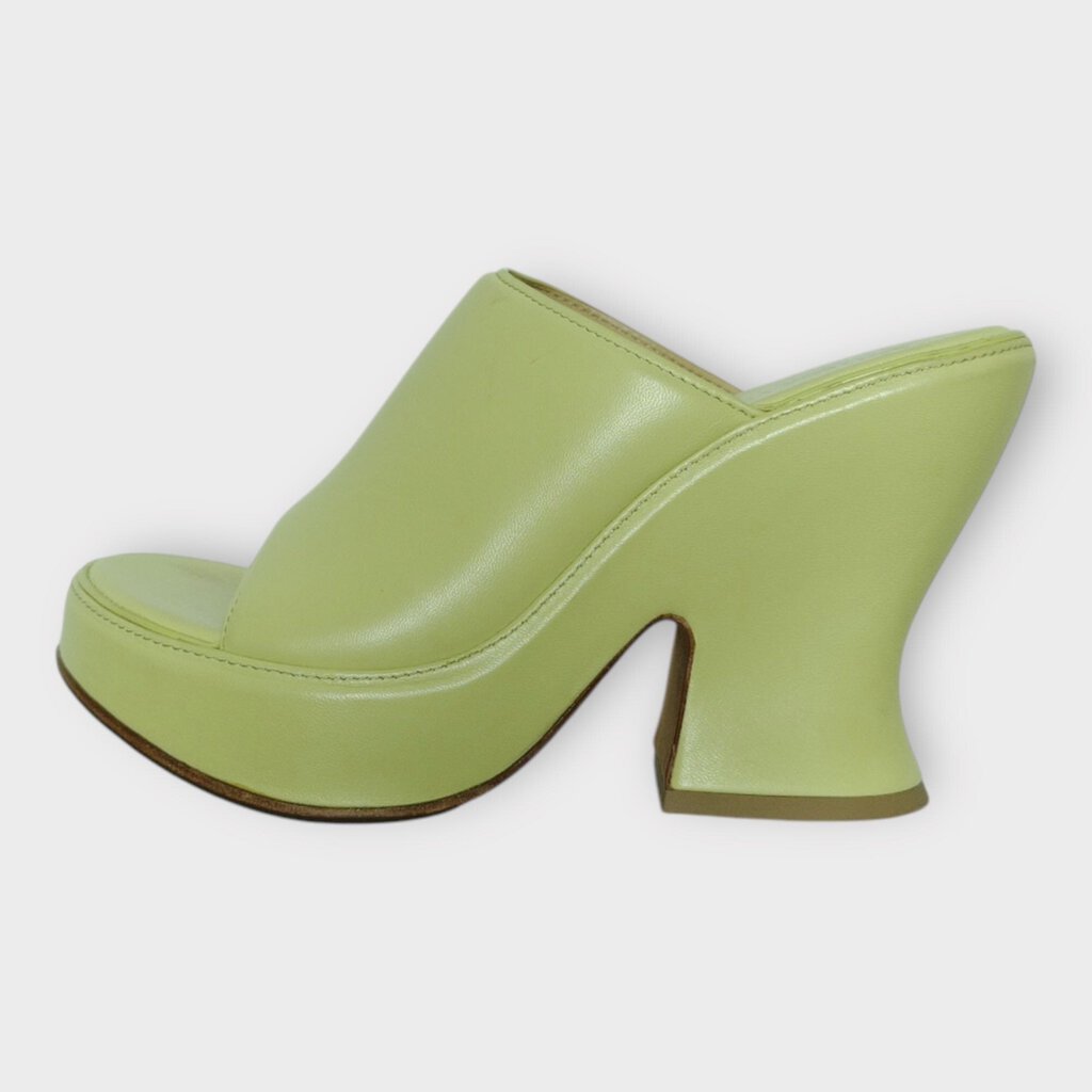 AS IS Lime Green Leather Stack Wedge Mules w Box (Italy)